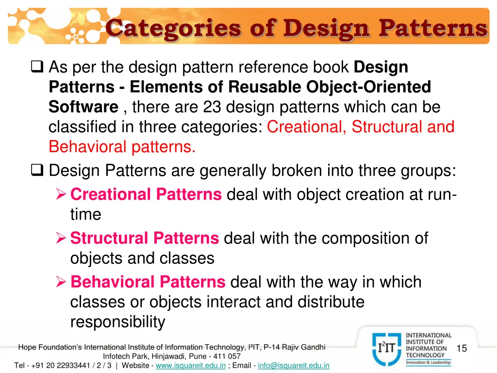 categories of design patterns