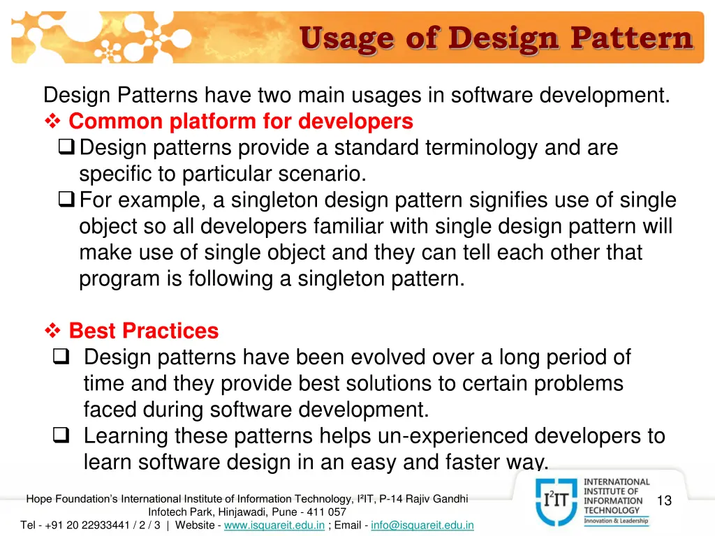 usage of design pattern