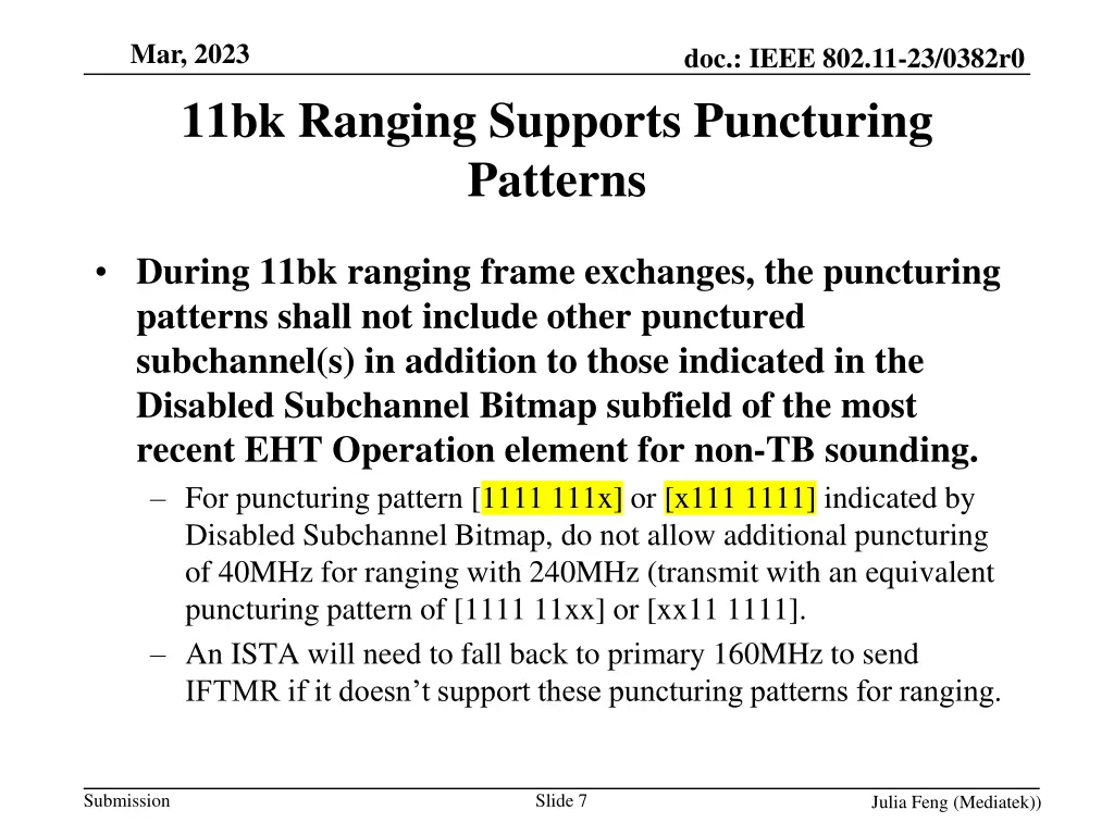 mar 2023 11bk ranging supports puncturing patterns