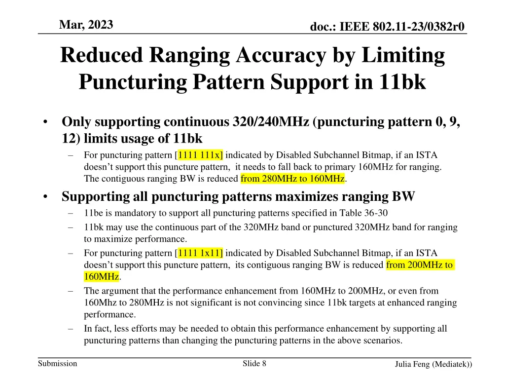 mar 2023 reduced ranging accuracy by limiting