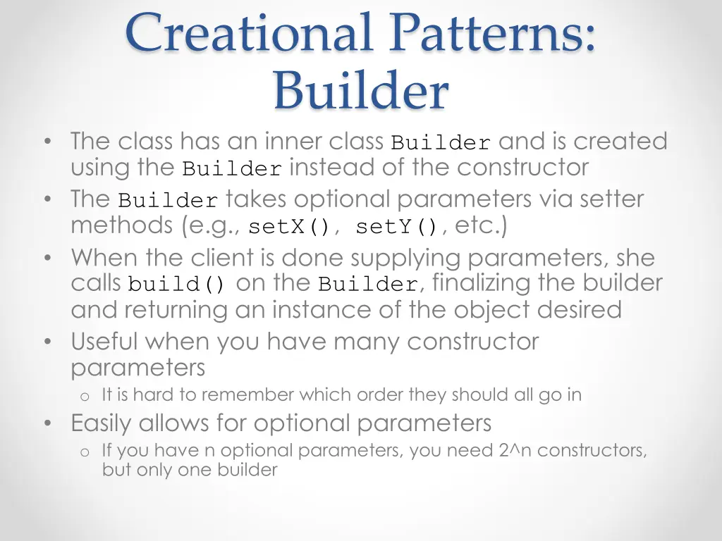 creational patterns builder the class