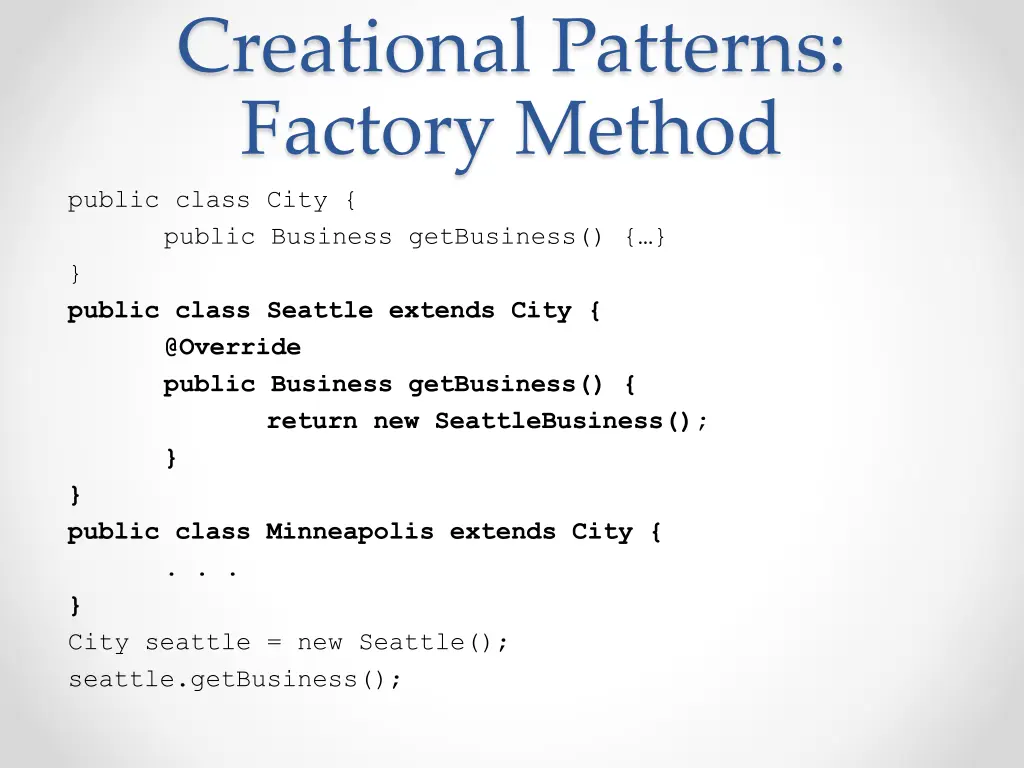 creational patterns factory method public class