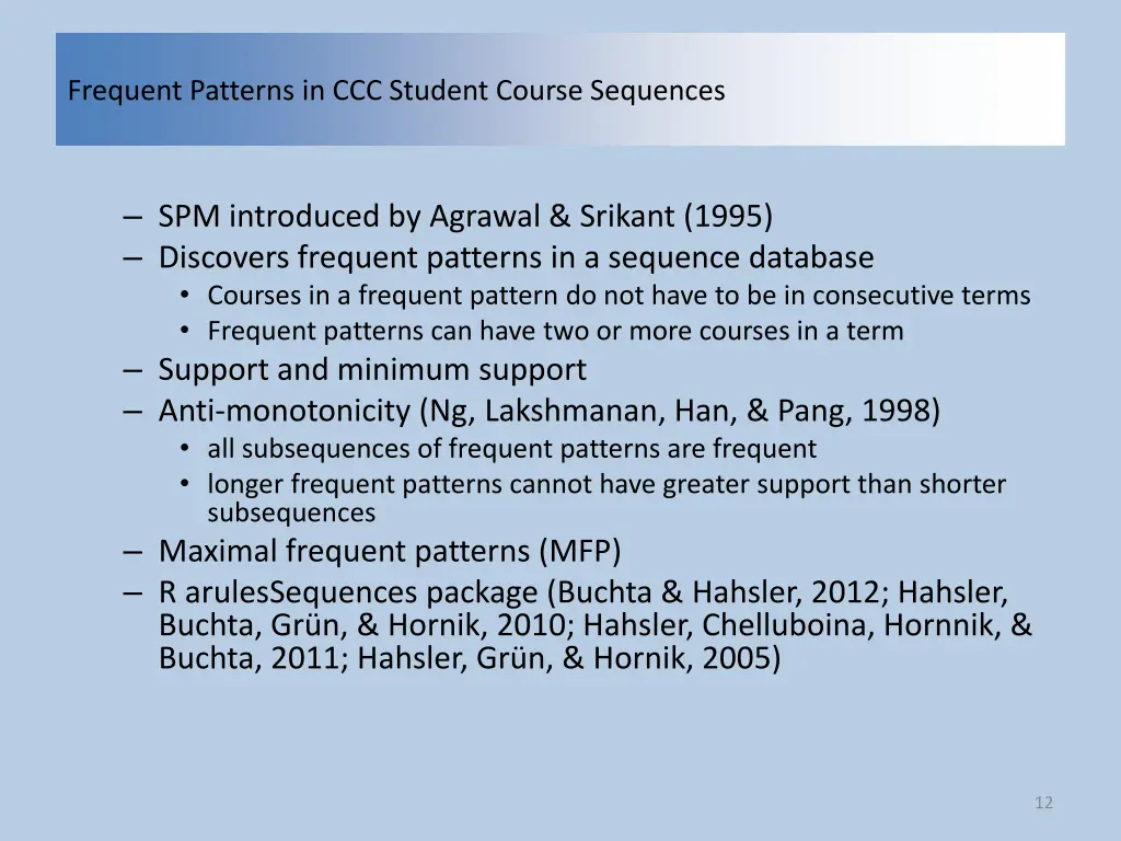frequent patterns in ccc student course sequences 10