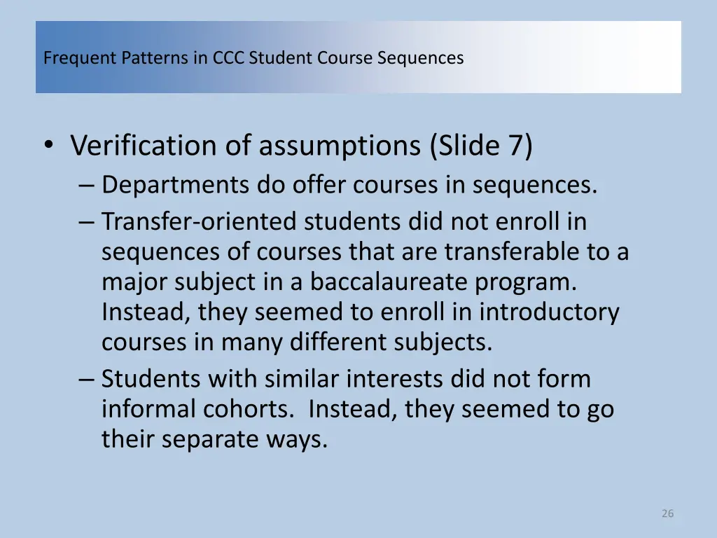 frequent patterns in ccc student course sequences 24