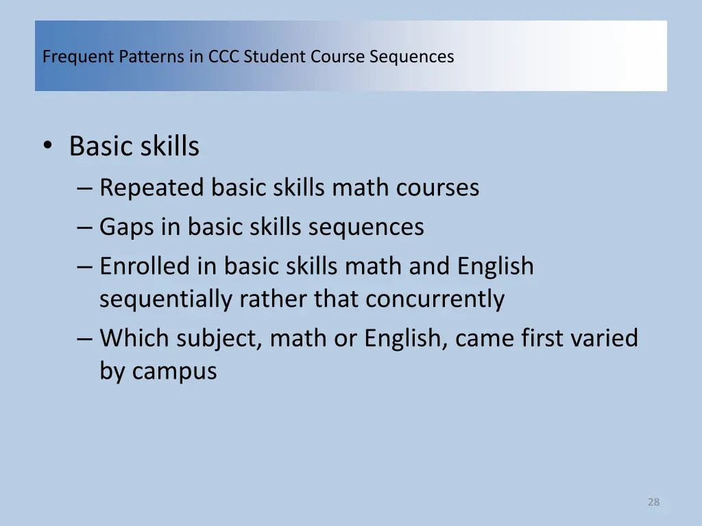 frequent patterns in ccc student course sequences 26