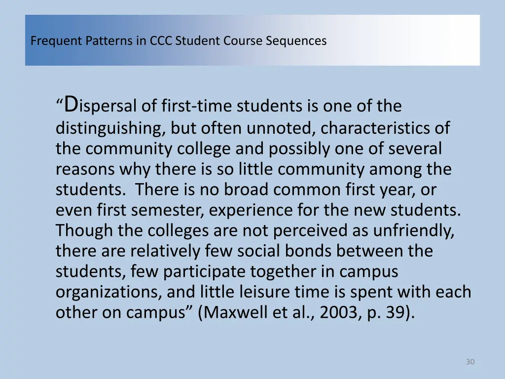 frequent patterns in ccc student course sequences 28