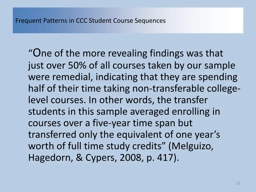 frequent patterns in ccc student course sequences 29