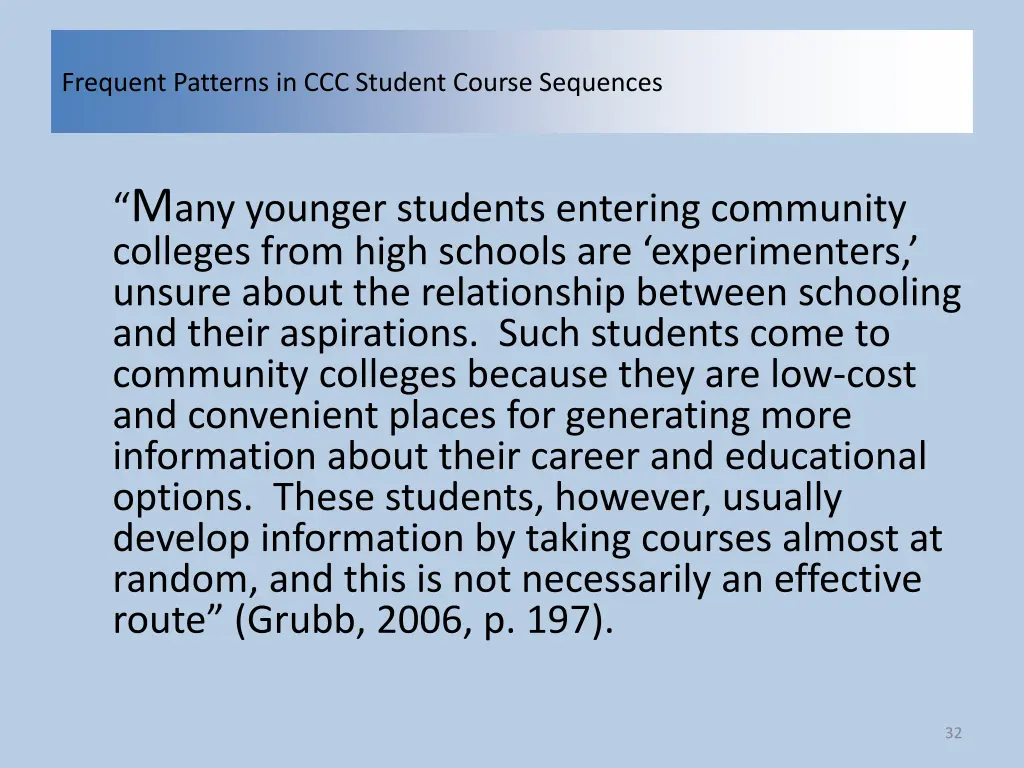 frequent patterns in ccc student course sequences 30