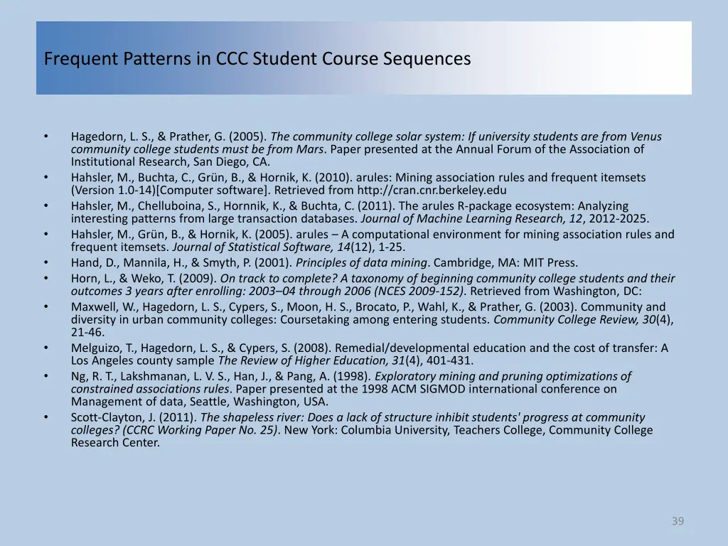 frequent patterns in ccc student course sequences 37