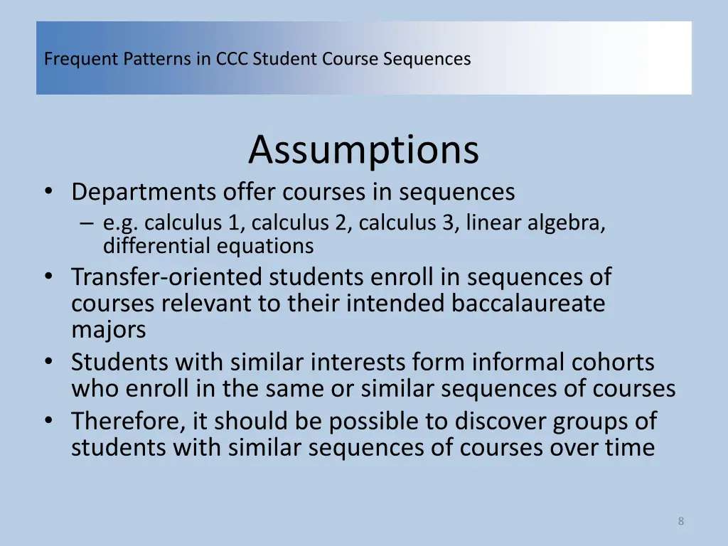 frequent patterns in ccc student course sequences 6