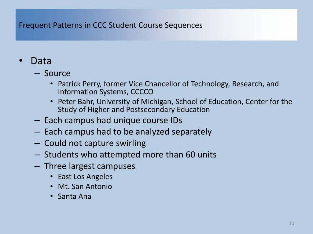 frequent patterns in ccc student course sequences 8
