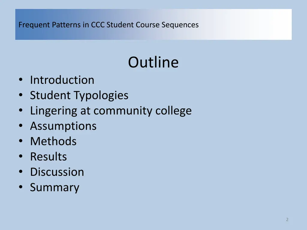 frequent patterns in ccc student course sequences