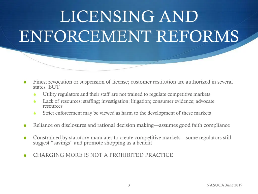 licensing and enforcement reforms