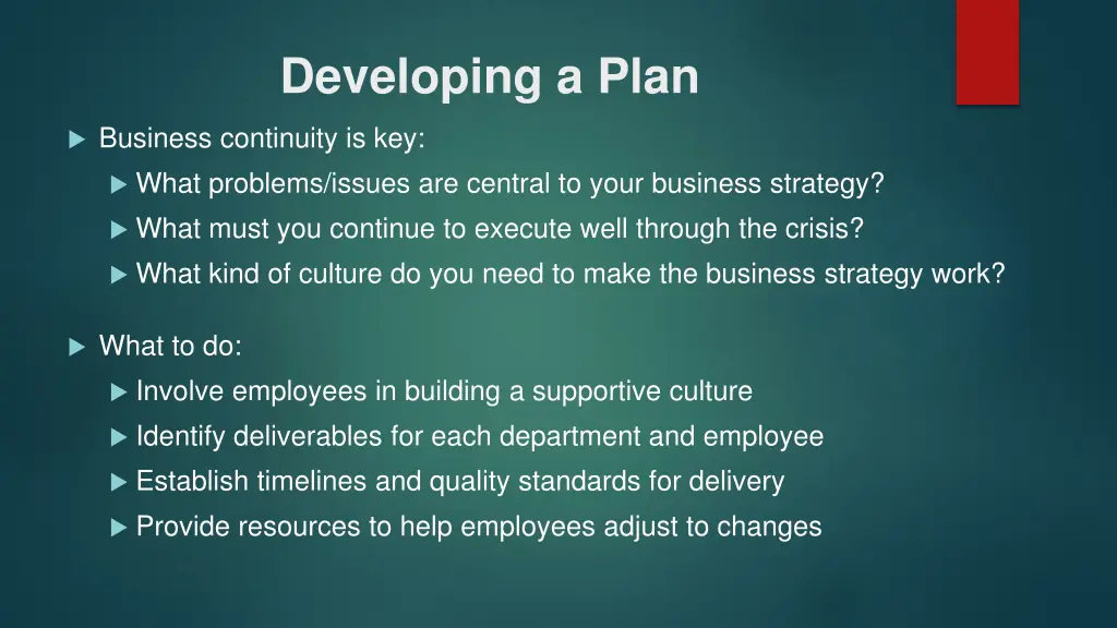 developing a plan