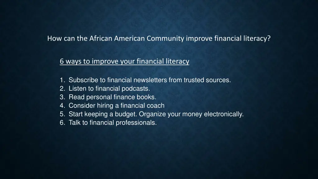 how can the african american community improve