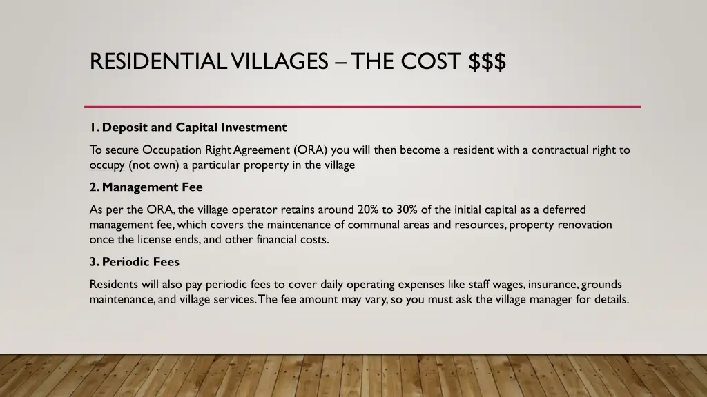 residential villages the cost