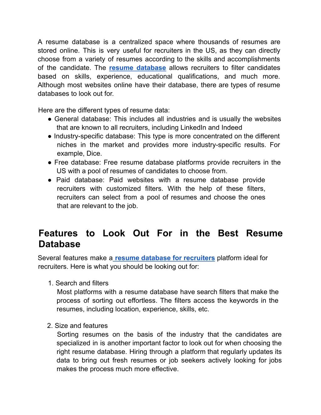 a resume database is a centralized space where