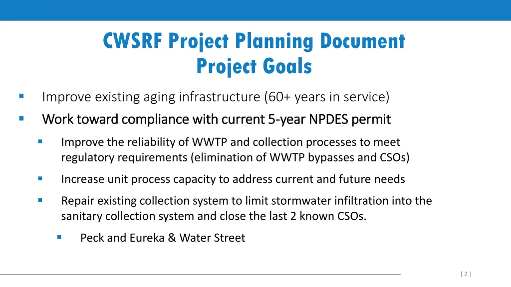 cwsrf project planning document project goals