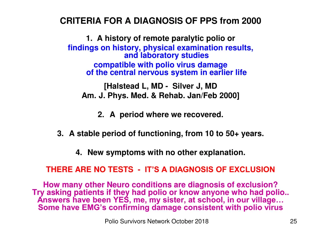 criteria for a diagnosis of pps from 2000
