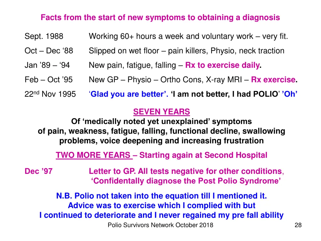facts from the start of new symptoms to obtaining