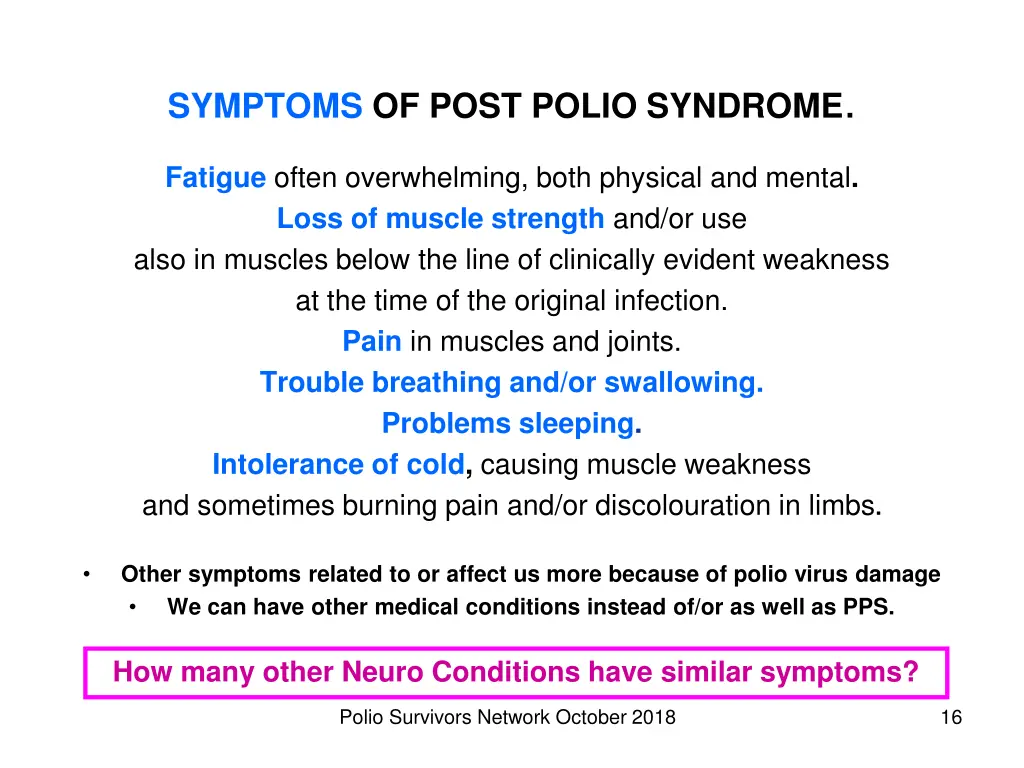 symptoms of post polio syndrome