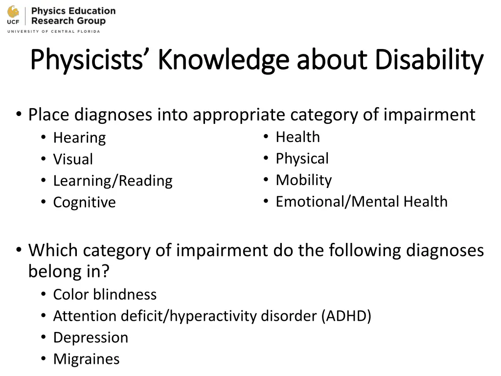 physicists knowledge about disability physicists