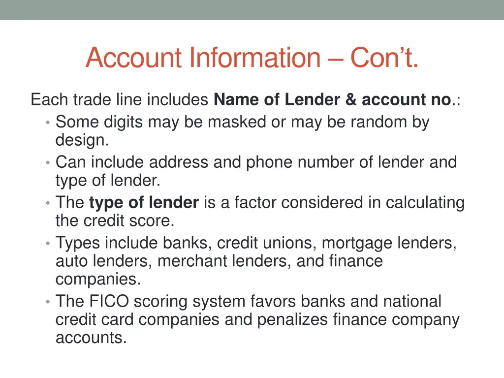 account information con t