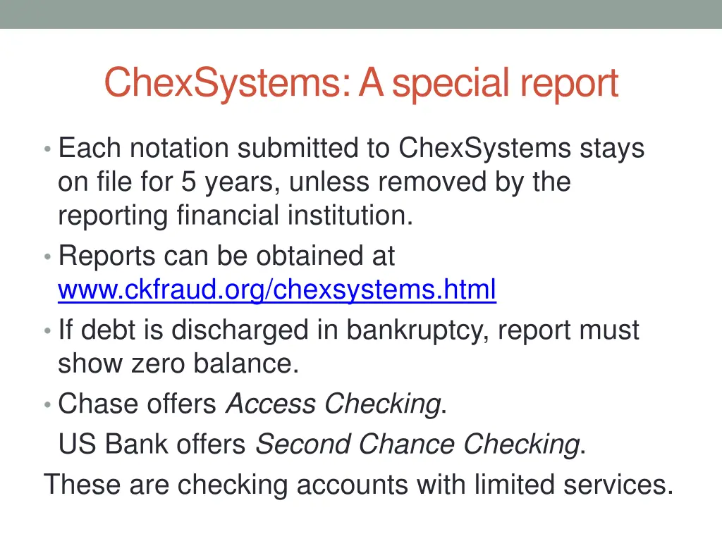 chexsystems a special report
