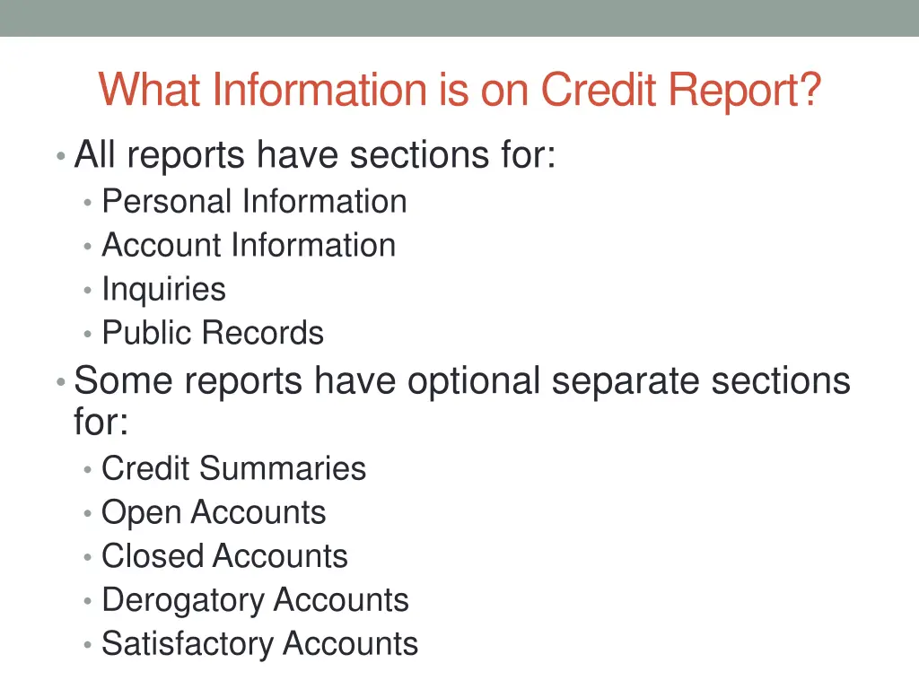 what information is on credit report all reports