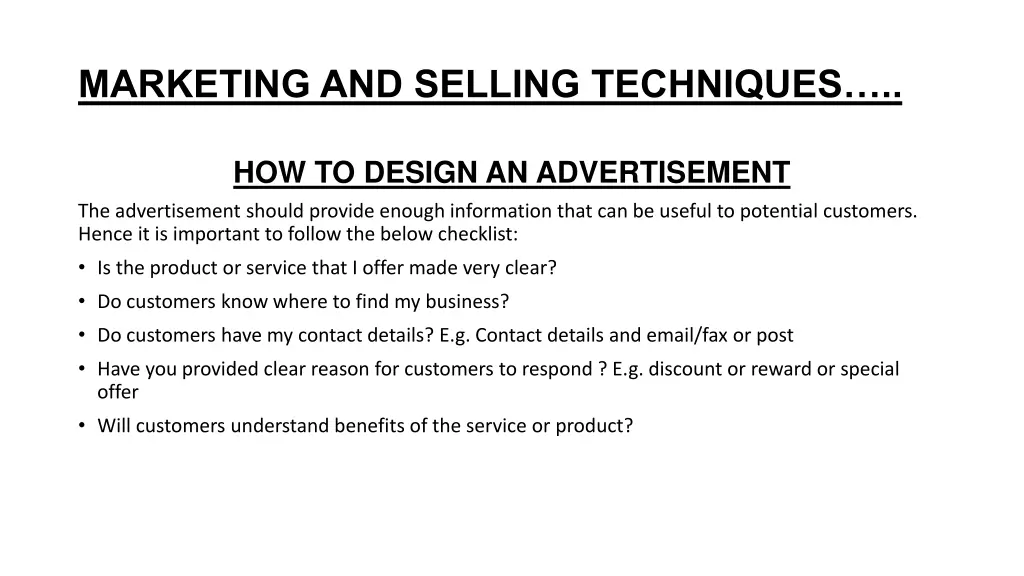 marketing and selling techniques 3