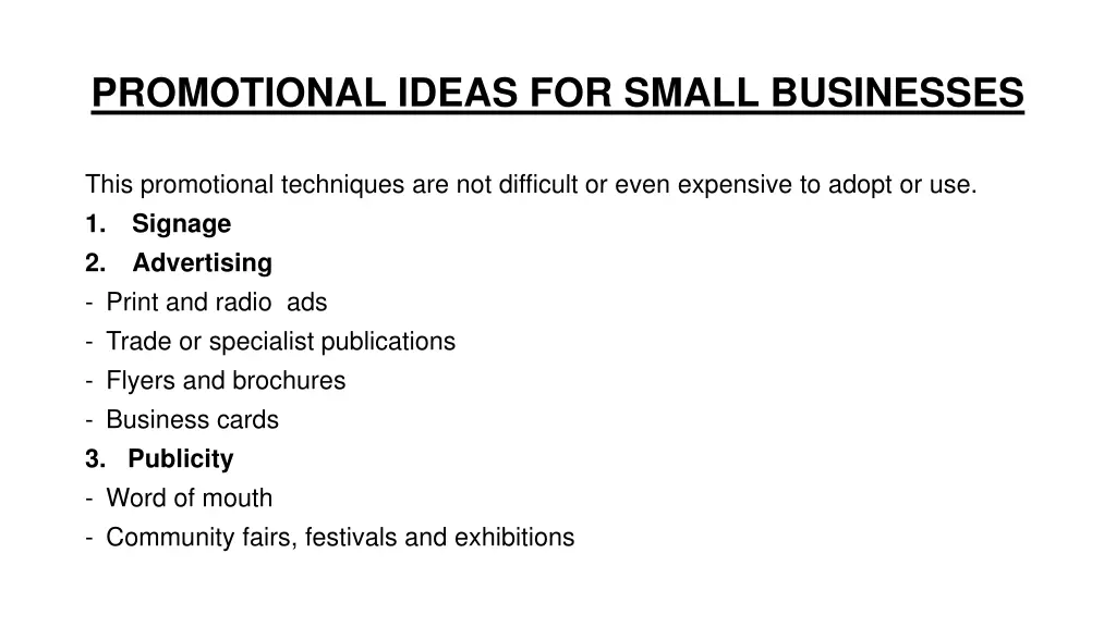 promotional ideas for small businesses