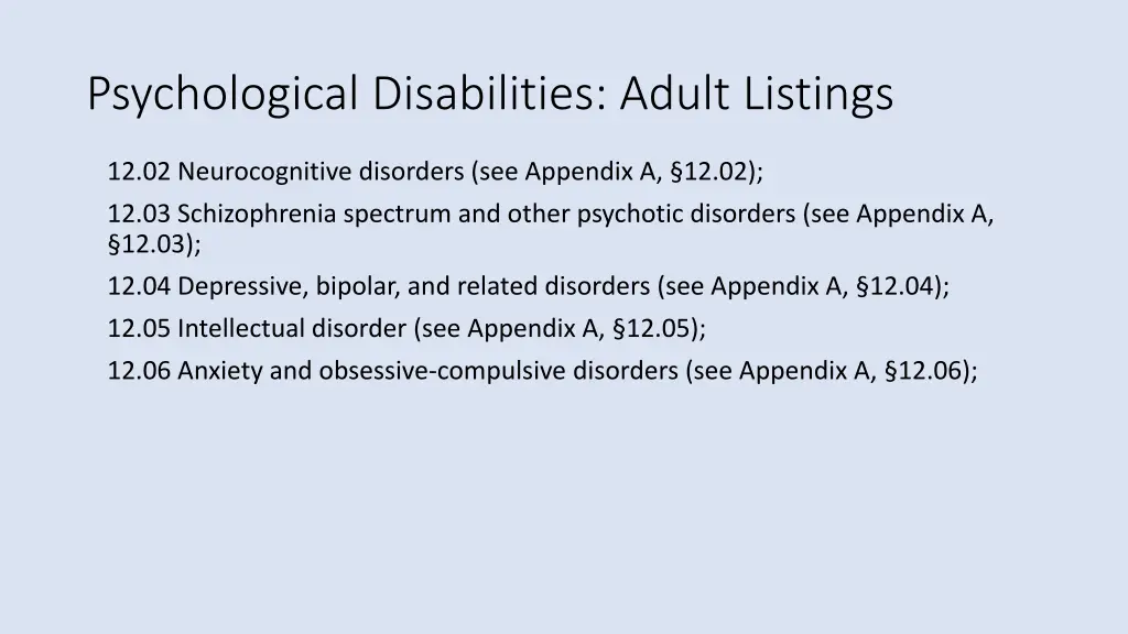 psychological disabilities adult listings