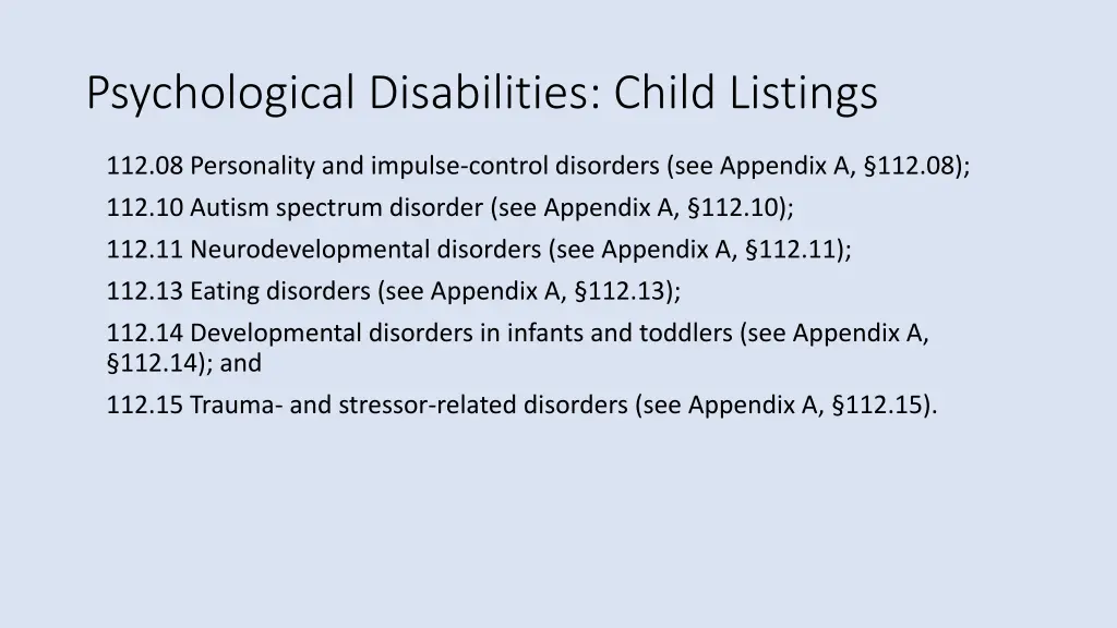psychological disabilities child listings 1