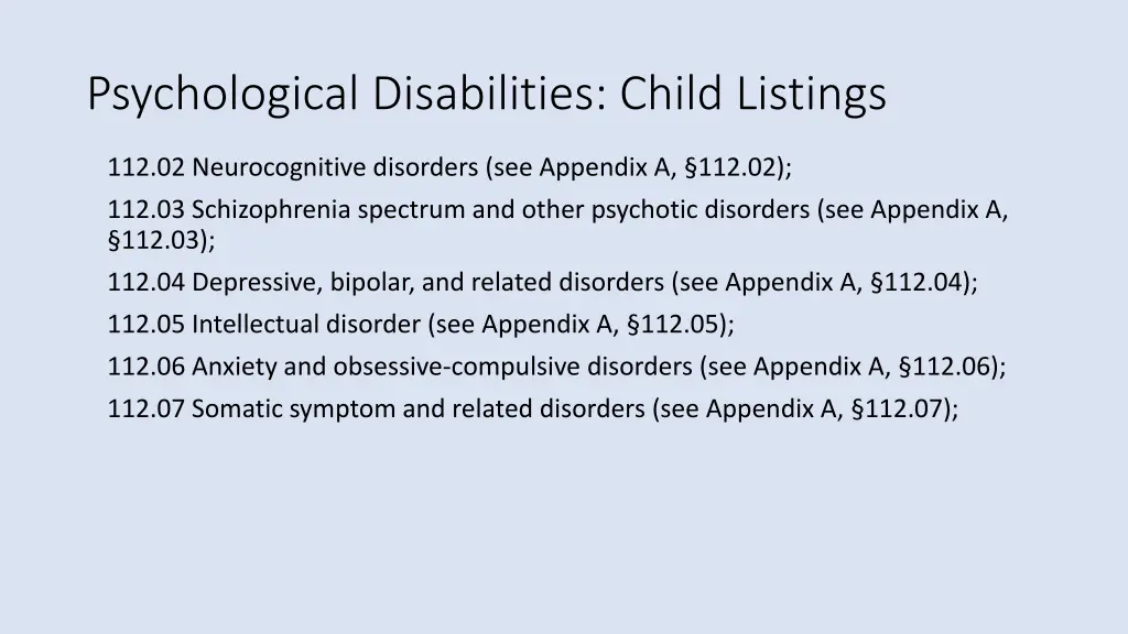 psychological disabilities child listings