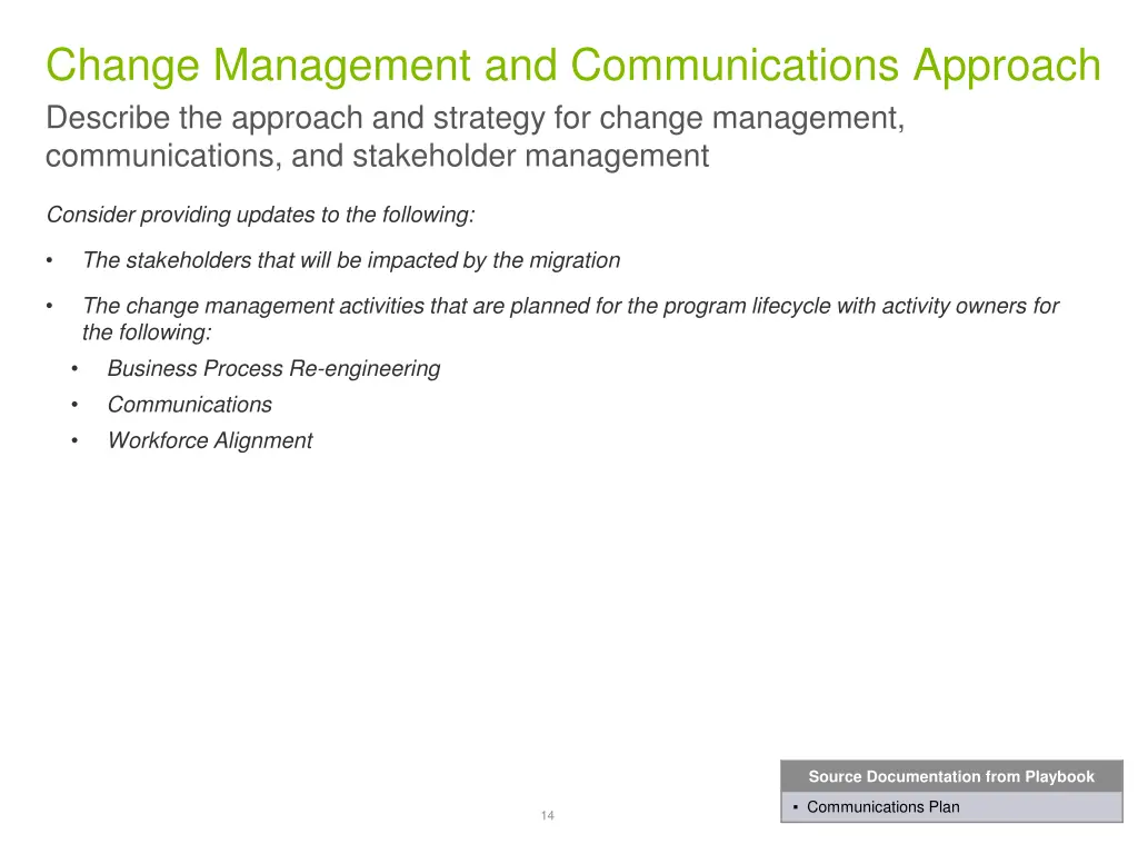 change management and communications approach