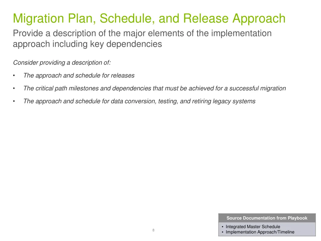 migration plan schedule and release approach