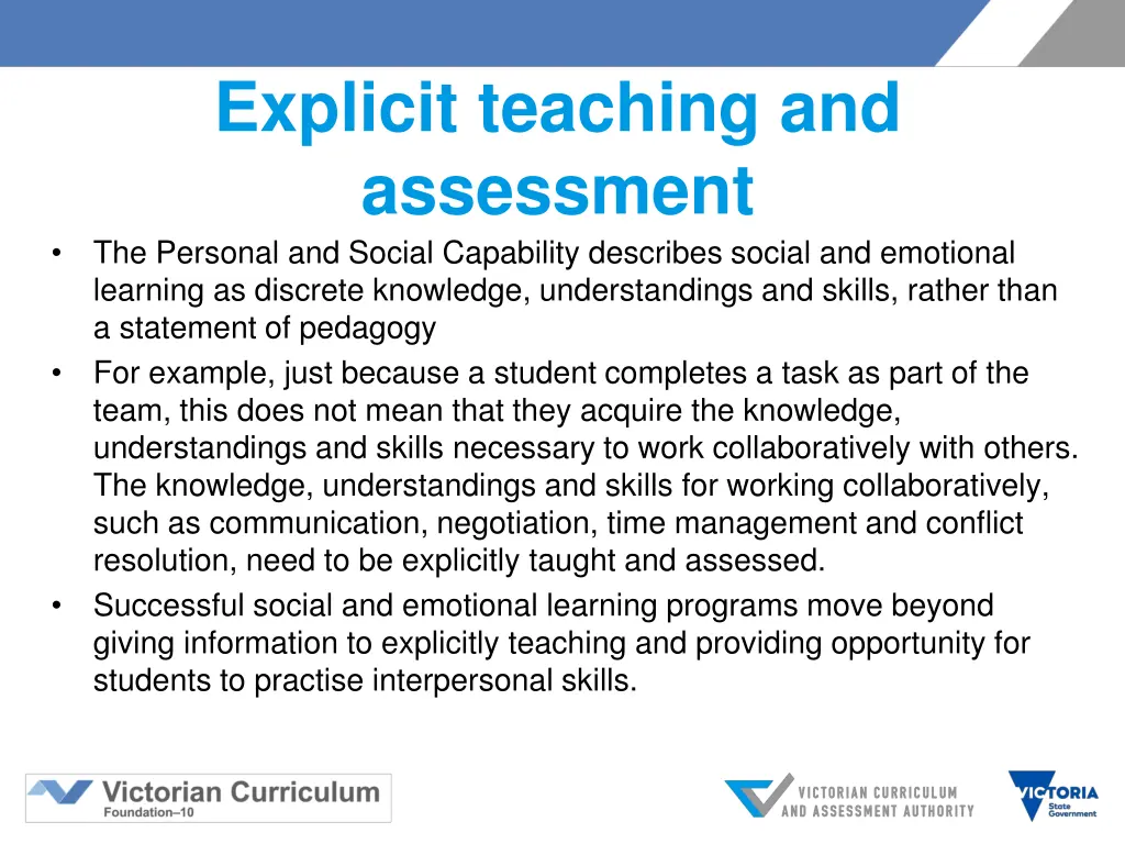 explicit teaching and assessment the personal