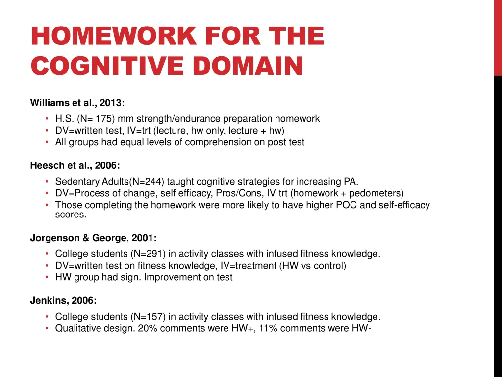 homework for the cognitive domain