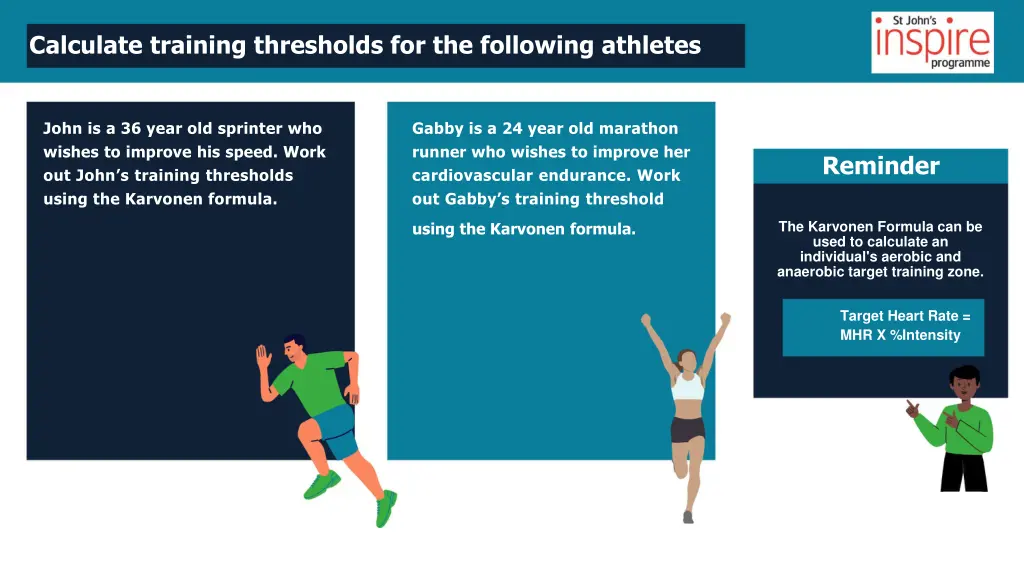 calculate training thresholds for the following