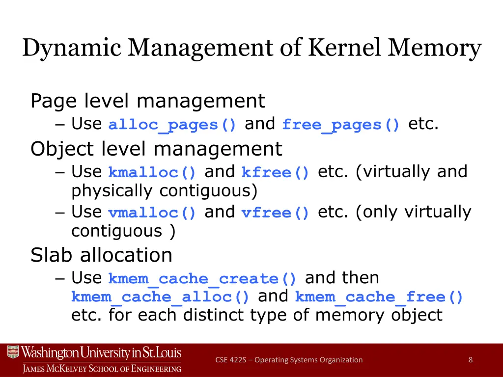 dynamic management of kernel memory