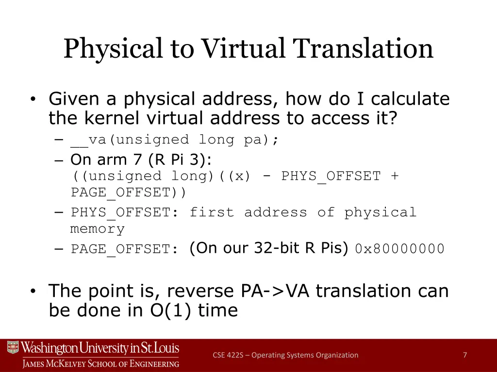 physical to virtual translation