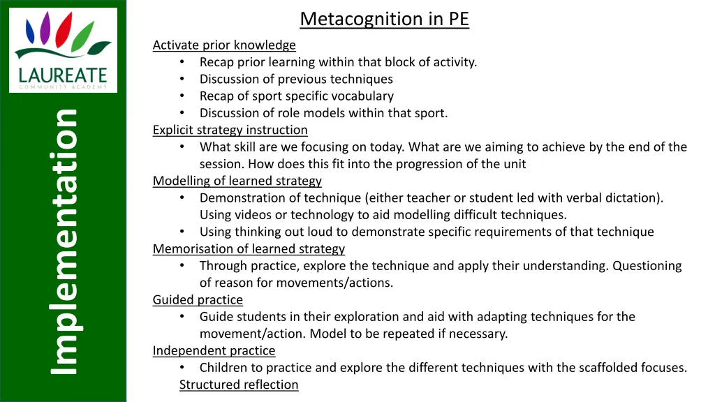 metacognition in pe