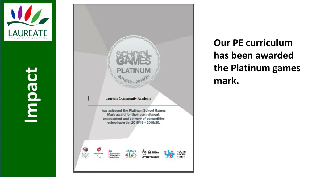 our pe curriculum has been awarded the platinum