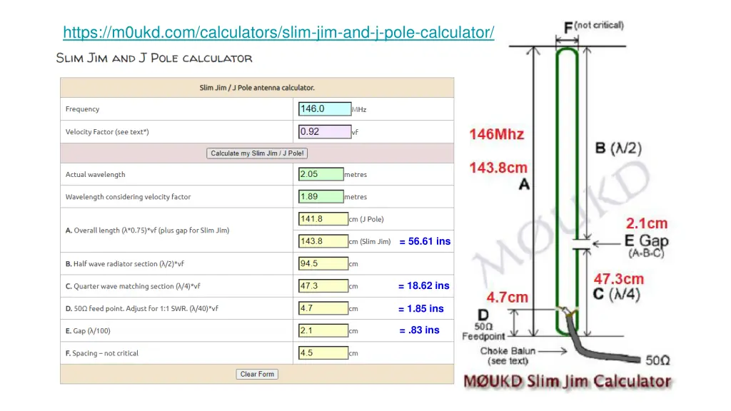 https m0ukd com calculators slim jim and j pole