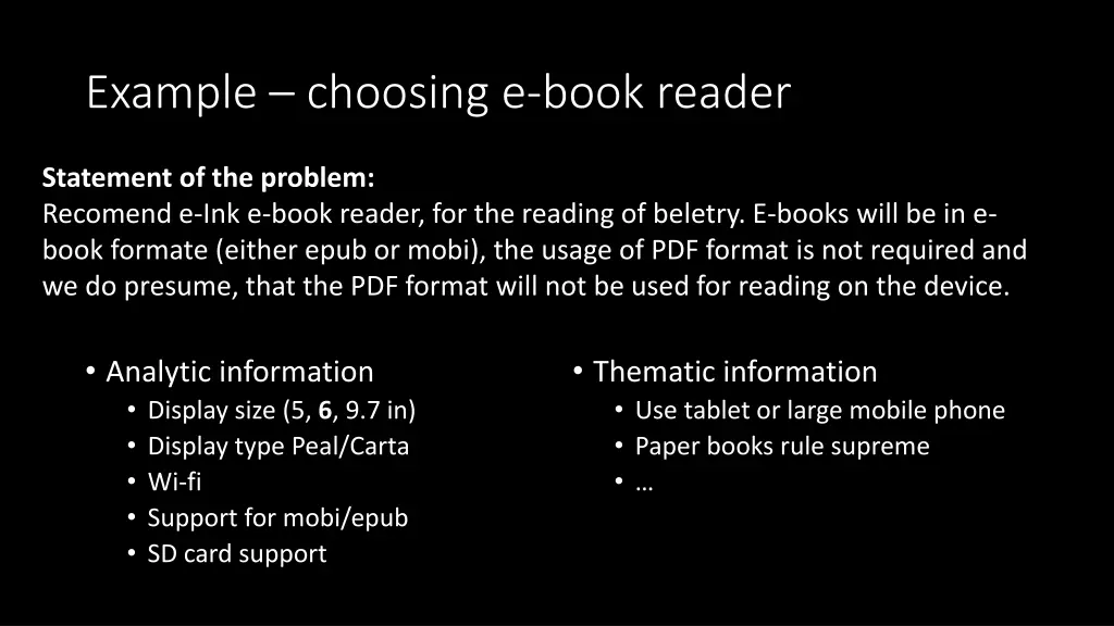 example choosing e book reader