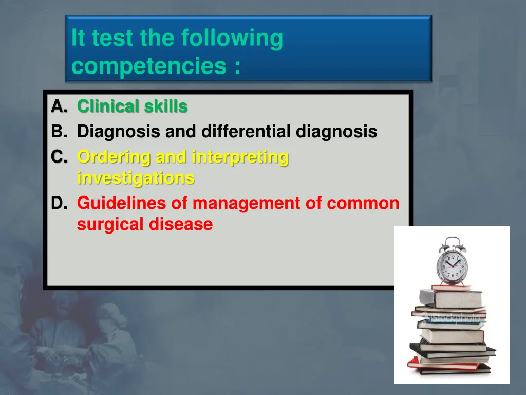 it test the following competencies