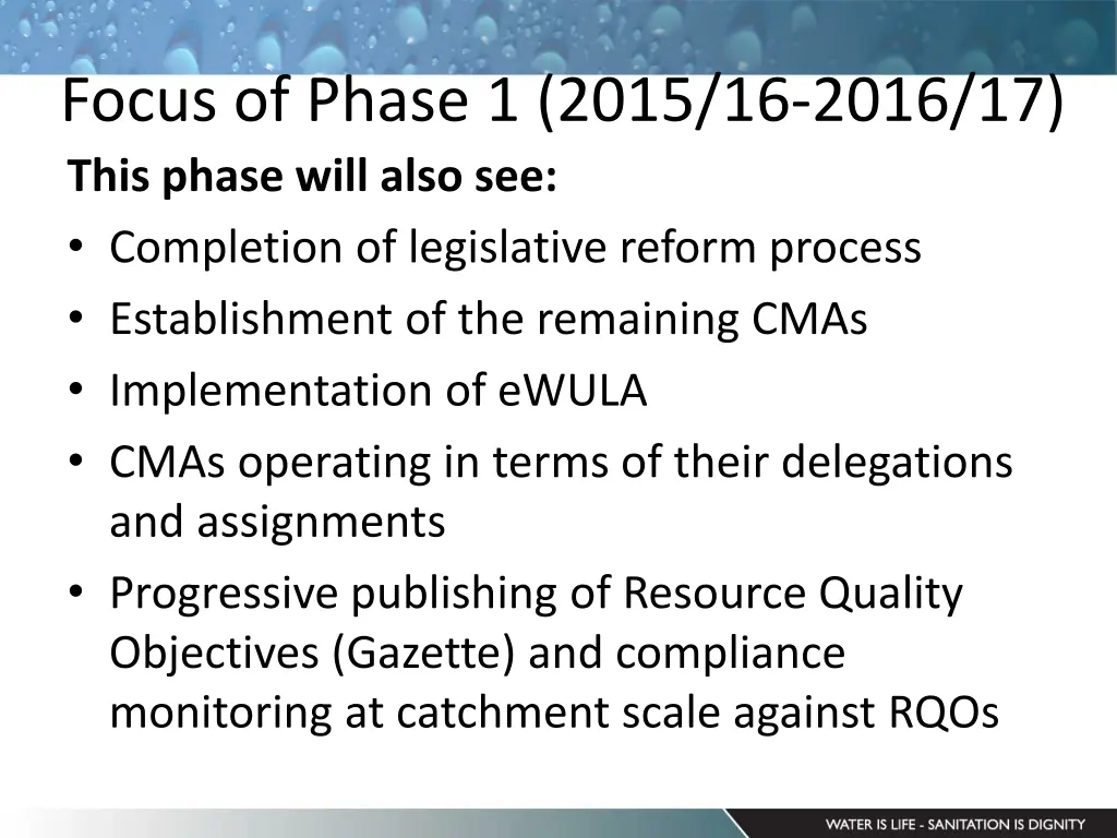 focus of phase 1 2015 16 2016 17 this phase will