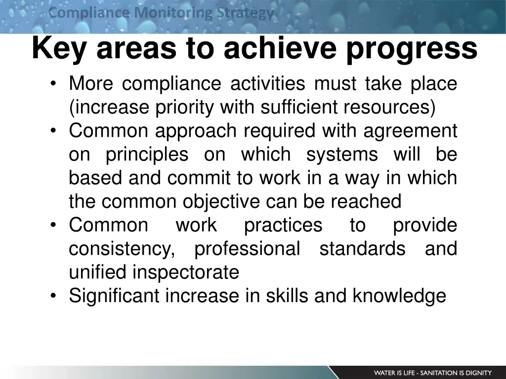 key areas to achieve progress more compliance