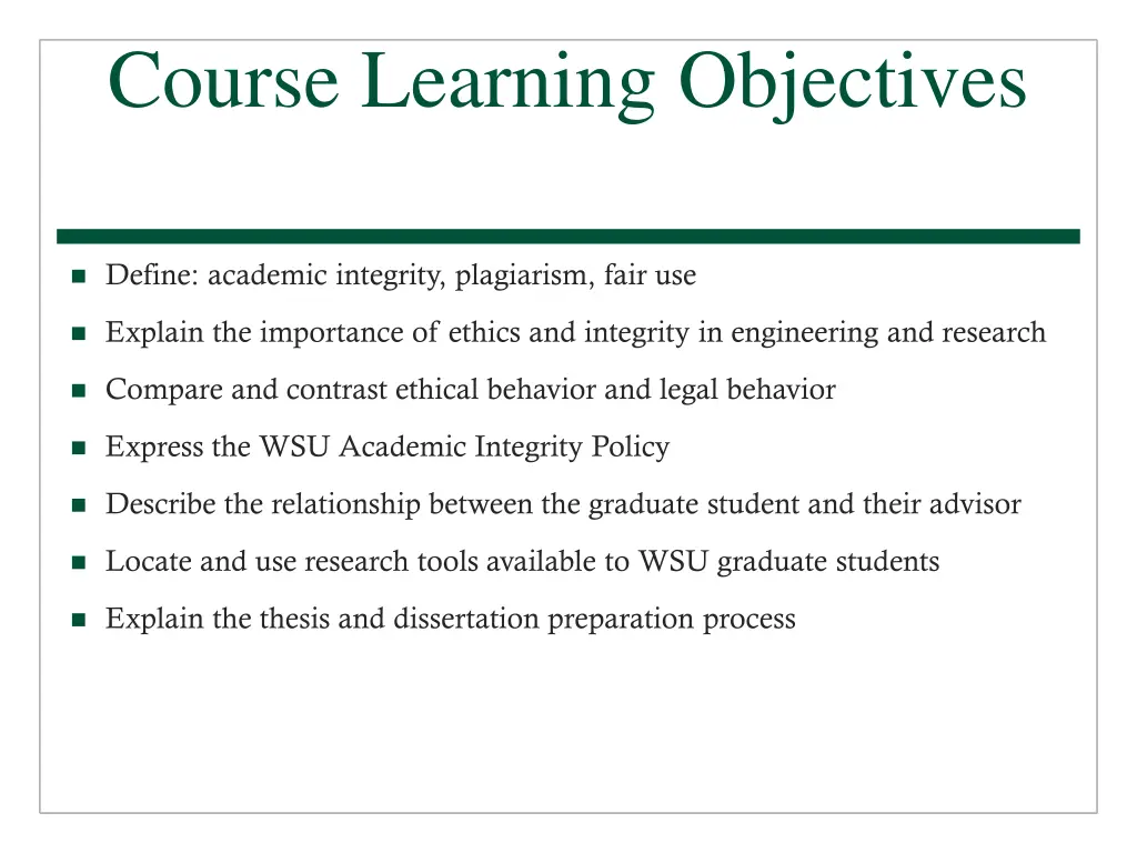 course learning objectives