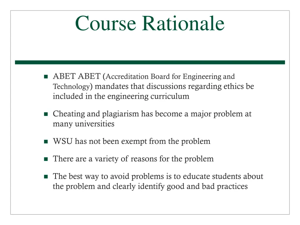 course rationale